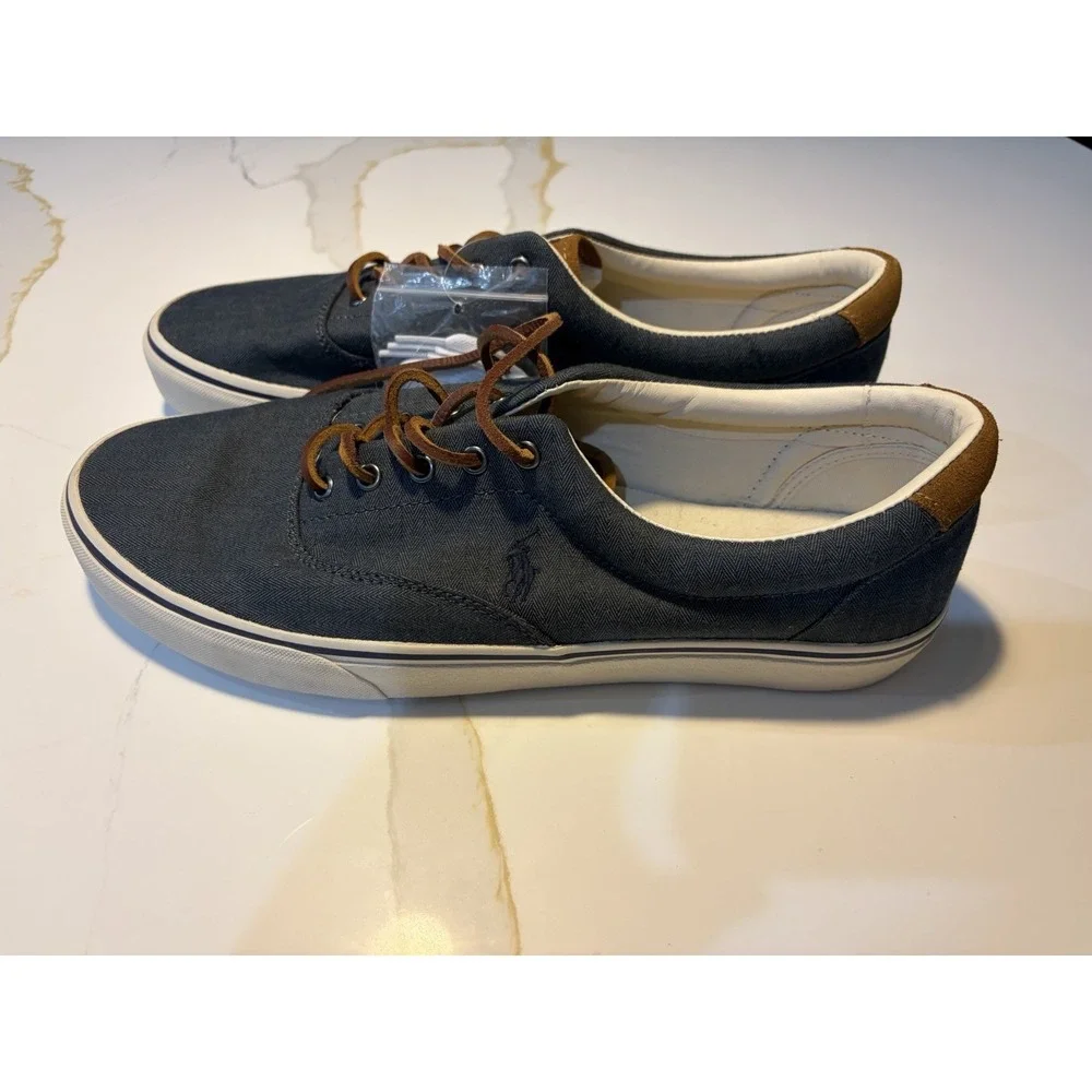 Polo Ralph Lauren Shoes Vaughn Athletic Canvas Navy Blue With Brown LacesSize 14